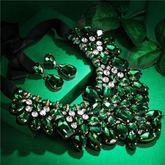 Rhinestone Necklace Earrings Set Statement Jewelry Costume Party Prom Gifts Wome - Picture 4 of 6